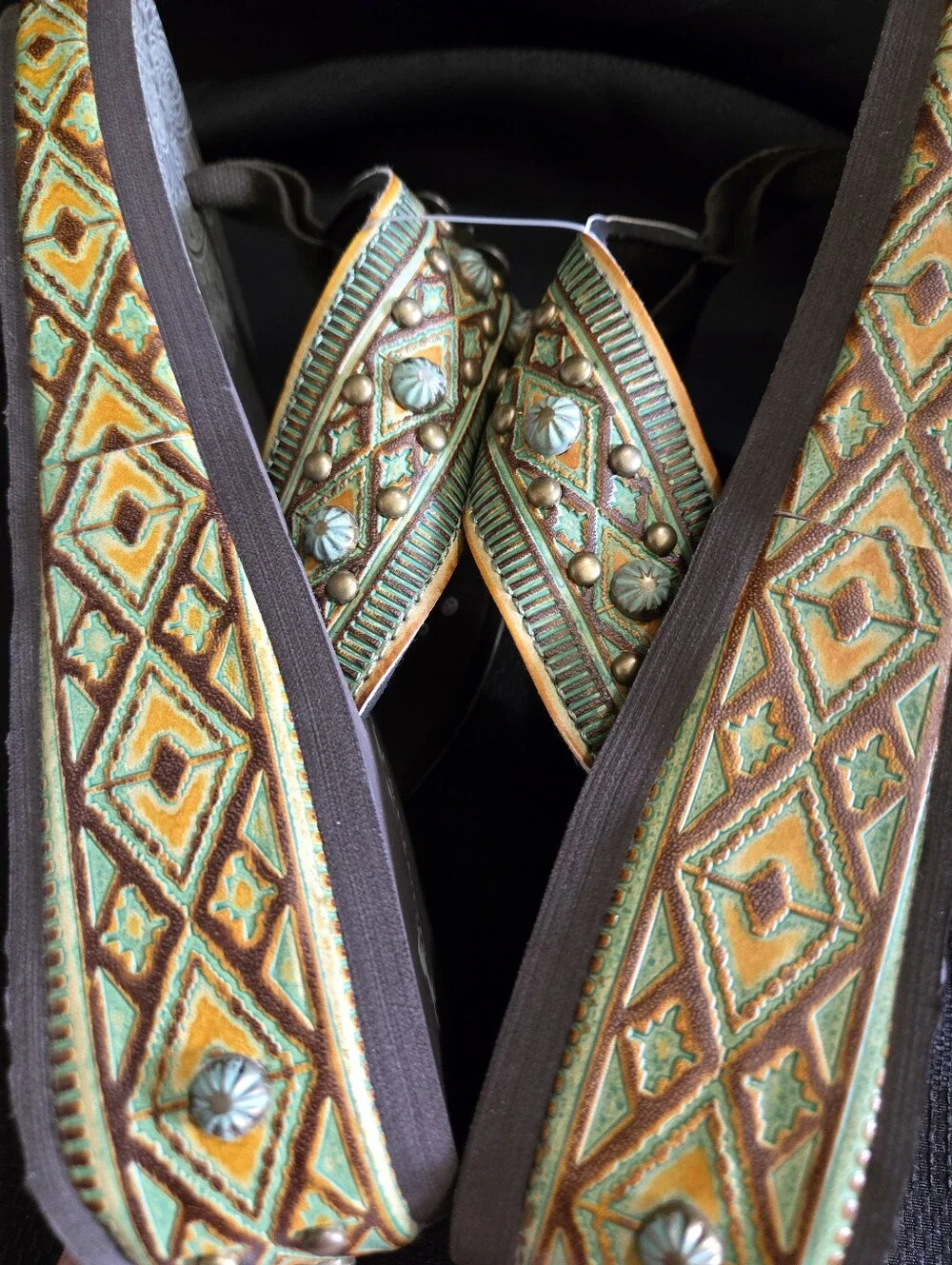 Montana West Brown and Turquoise Western Concho Flip Flops NWOT